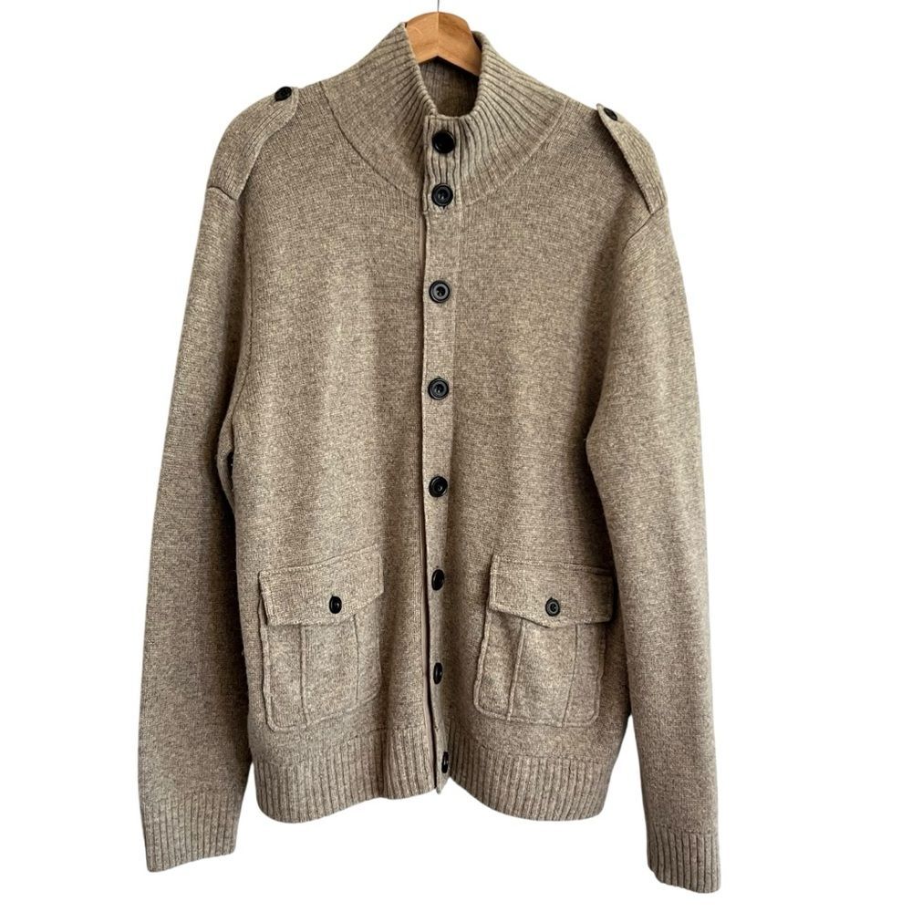 GAP Mens 100% Wool Cardigan Sweater Size L Button Up Academia Preppy Old Money